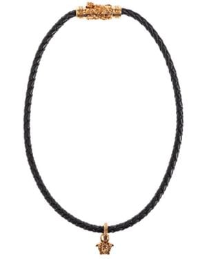 Versace Medusa Head Pendant Leather Necklace - Metallic