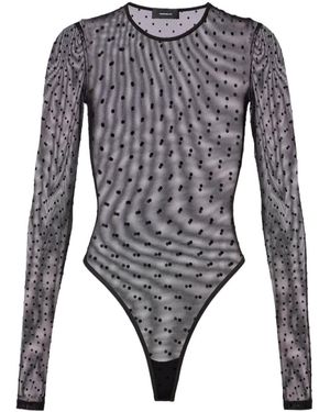 Wardrobe NYC Polka Dot Sheer Mesh Bodysuit - Grey