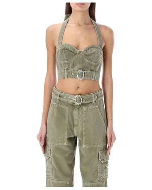 Alessandra Rich Crystal-Embellished Buckle Bustier Top - Green