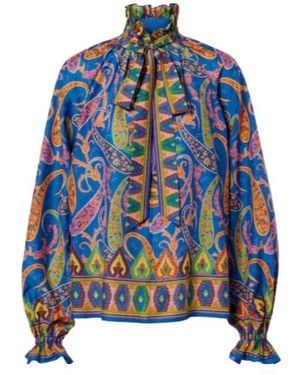 Etro Printed Cotton And Silk Twill Blouse - Blue