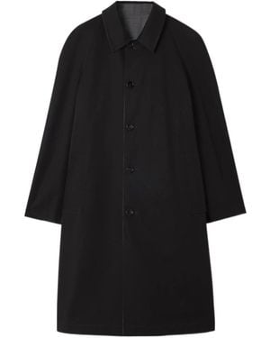 Burberry Long Reversible Check Wool Parkbury Car Coat - Black