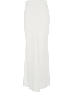 Brunello Cucinelli Long Satin Side-Slit Skirt - White