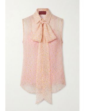 Gucci Printed Neck-Bow Sleeveless Top - Pink