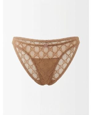 Gucci Gg-Jacquard Bow-Detail Briefs - Natural