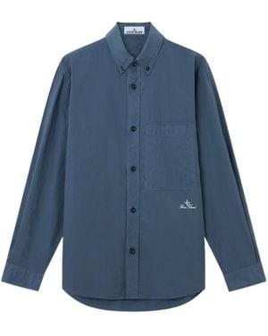 Stone Island Comfort-Fit Long-Sleeve Shirt With Chest Pocket - Blue