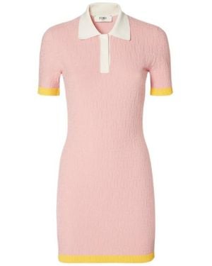 Fendi Allover Ff Motif Short Sleeved Mini Dress - Pink