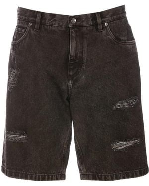 Dolce & Gabbana Ripped-Detailing Knee-Length Denim Shorts - Black