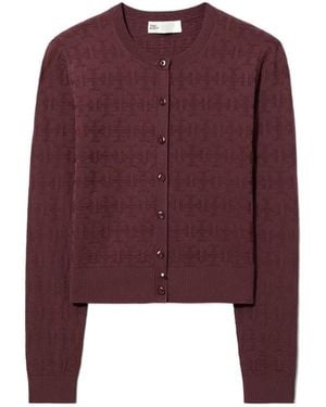 Tory Burch Monogram Jacquard Cardigan - Purple