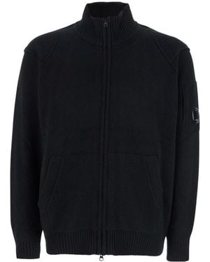 C.P. Company High Neck Logo Plaque Jacket - Blue