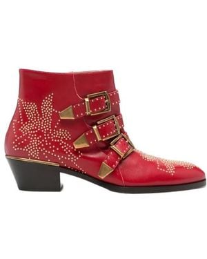 Chloé 40Mm Susanna Studded Buckle Boots - Red