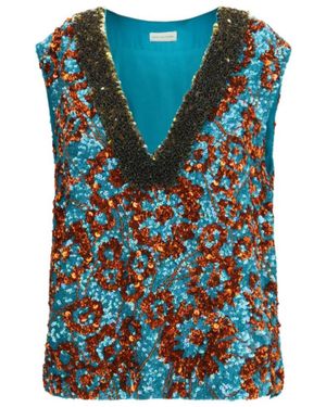 Dries Van Noten University Embellished V-Neck Top - Blue