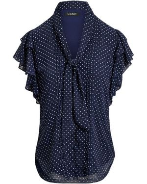 Ralph Lauren Polka Dot Chiffon Blouse - Blue