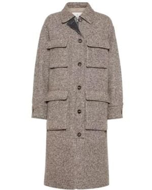 Brunello Cucinelli Mélange Diagonal Monili Embellished Coat - Grey