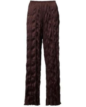 STAUD Plissé Wide-Leg Pants - Brown