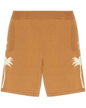 Palm Angels Palm Tree Intarsia Elastic Waist Knitted Shorts - Natural