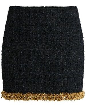 Balmain Tweed Beaded-Hem Mini Skirt - Black