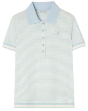 Burberry Striped Cotton Polo Shirt - Blue
