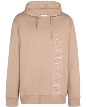 Balmain Logo Embossed Drawstring Hoodie - Natural