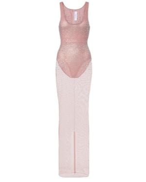 Alex Perry Crystal-Embellished Mesh Maxi Dress - Pink