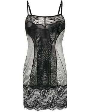 La Perla Floral Embroidered Tulle Suspender Underwear - Black