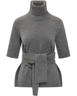 Lanvin Cut Out Detailed Roll Neck Knitted Top - Grey