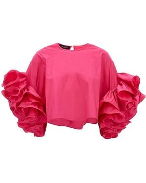 Rochas Ruffled Sleeve Top - Red