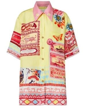 CAMILLA Collage Kingdom Silk Bowling Shirt - Red
