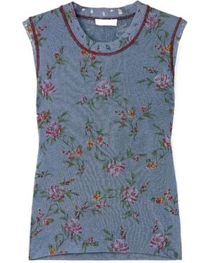 Rabanne Floral-Print Tank Top - Blue