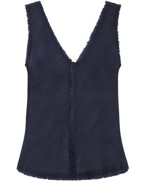 P.A.R.O.S.H. Frayed V-Neck Blouse - Blue