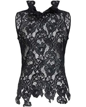 GIUSEPPE DI MORABITO Ruffled Lace Sleeveless Top - Black