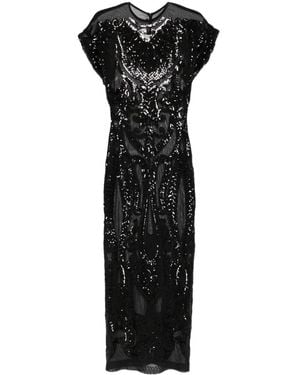 Norma Kamali Sequin-Embellished Cap-Sleeve Midi Dress - Black