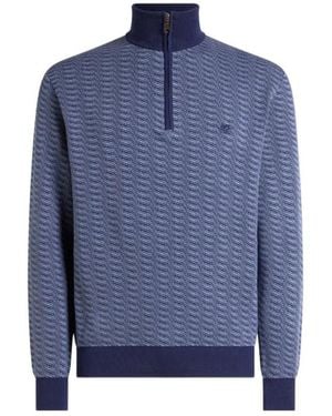 Etro Cotton Jacquard Jumper With Zip And Pegaso Embroidery - Blue