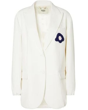 Fendi Sunny Side Flowers Brooch Single Breasted Jacket - White
