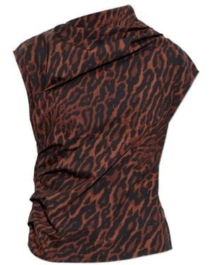 Ganni Leopard-Print Draped Top - Brown