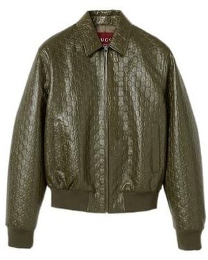 Gucci Embossed Gg Leather Bomber Jacket - Green