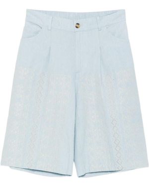 Semicouture Zelda Embroidered Cotton Shorts - Blue