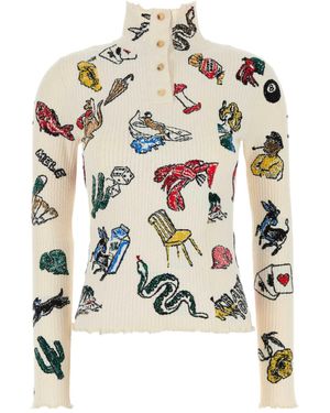 Bottega Veneta Sketches Detailed Polo Jumper - White
