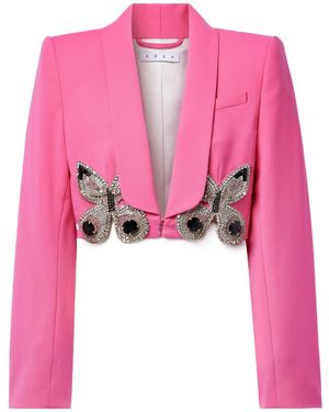 Area Cropped Crystal-Embellished Wool-Blend Crepe Blazer - Pink