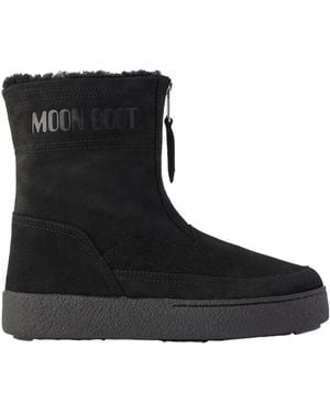 Moon Boot Suede And Shearling Ankle Boots - Black
