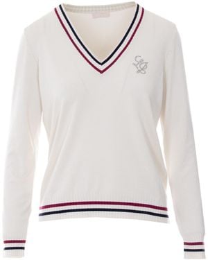 Liu Jo Logo Embellished V-Neck Jumper - White