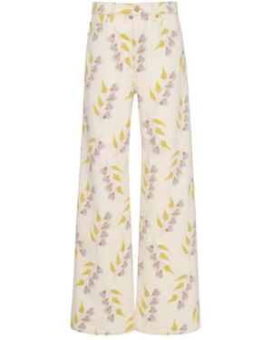 Ulla Johnson Floral Mid-Rise Wide-Leg Jeans - Natural