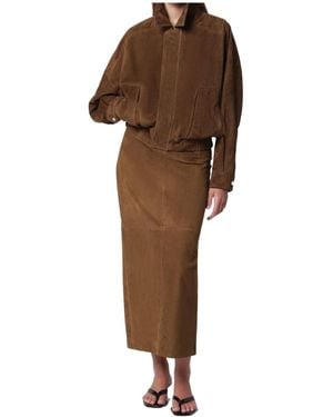Nour Hammour Suede Bomber Jacket - Brown