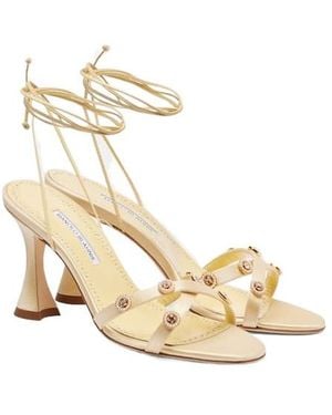 Manolo Blahnik Embellished Satin Sandals - Metallic