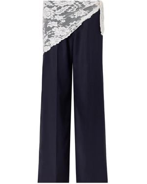 Sea Lace-Trim Pleated Trousers - Blue