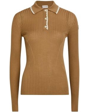 Moncler Wool Polo Top - Brown