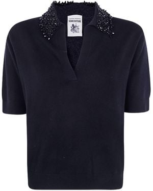 Semicouture Bead-Embellished Short-Sleeve Jumper - Blue