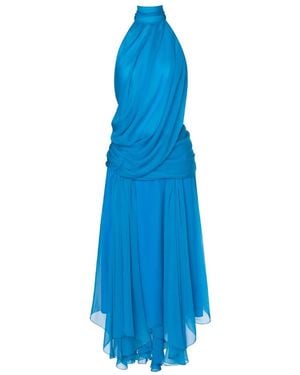 Alberta Ferretti Draped Halterneck Midi Dress - Blue