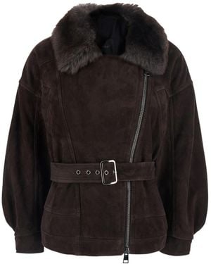Blancha Leather Jacket With A Zipper - Black