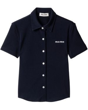 Miu Miu Short-Sleeve Logo Top - Blue