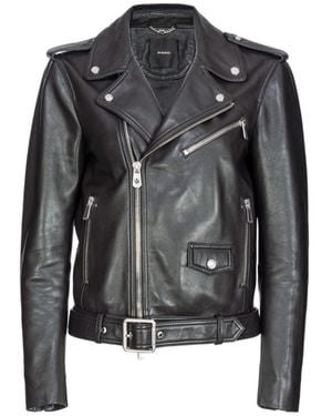 Pinko Costarica Leather Jacket With Belt - Black